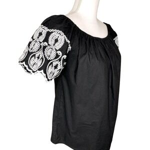 NWOT River & Rose Black Boho Embroidered Top Blouse Women Medium 100% Cotton